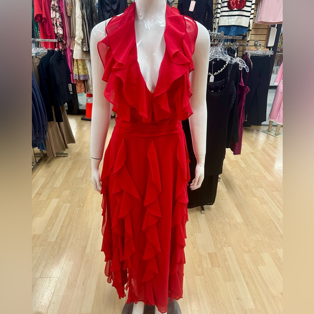 LUXXEL Long red dress in sizes small, medium and large